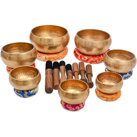 Set Of 7 Tibetan Hand Hammered Singing Bowl